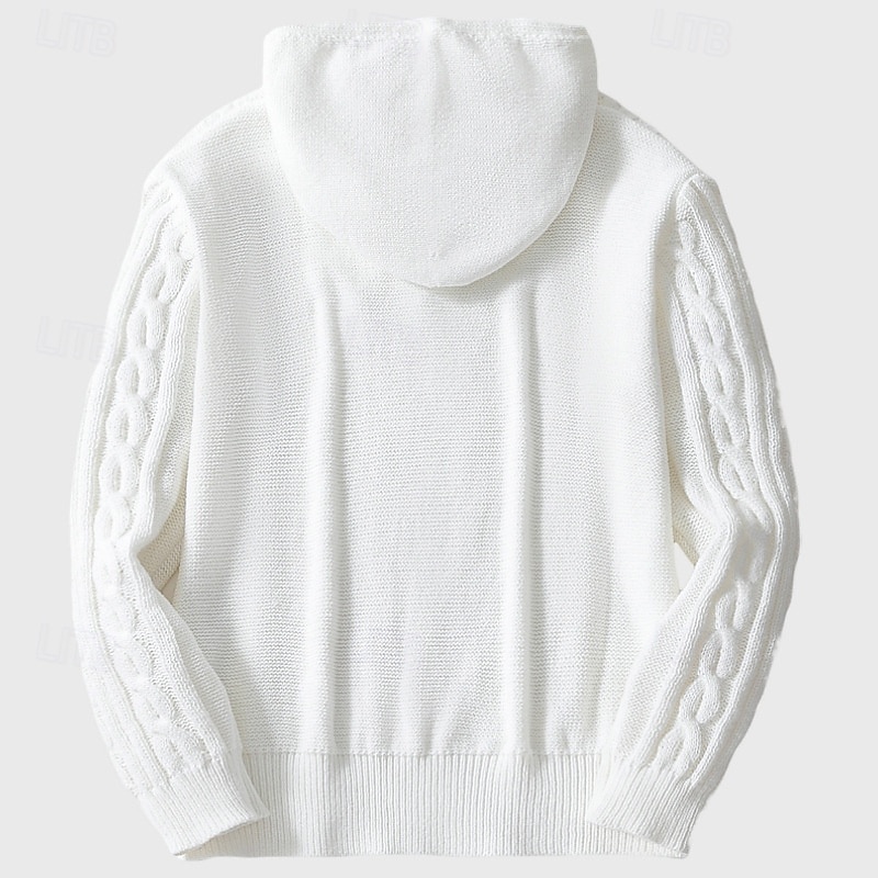 Men's Pullover Sweater Jumper Knit Sweater Ribbed Cable Knit Regular Knitted Jacquard Plain Hooded Fashion Basic Daily Wear Date Clothing Apparel Fall & Winter White M L XL3