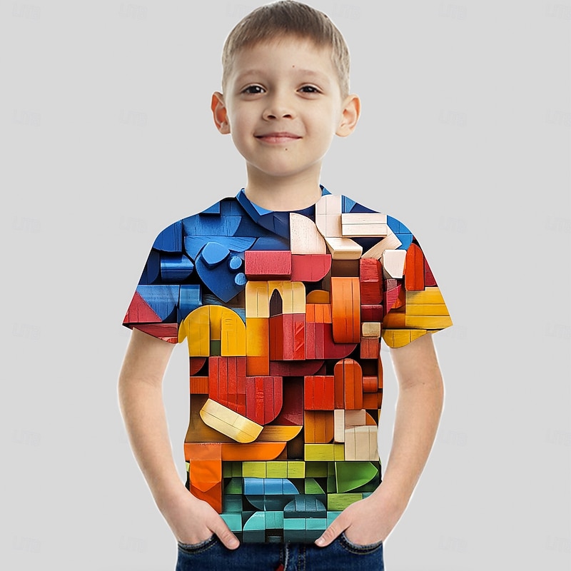 Boys 3D Optical Illusion T shirt Short Sleeve 3D Print Summer Active Sports Streetwear Kids 3-12 Years School Outdoor Daily2