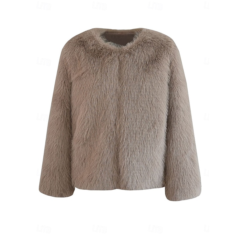 Women's Winter Coat Warm Breathable Patchwork Elegant Fashion Solid Color Party Cardigan Crewneck Regular Fit Long Sleeve Outerwear Black White Khaki Fall Winter2