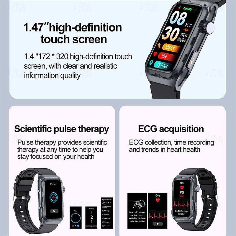 696 TK79 Smart Watch 1.47 inch Smart Band Fitness Bracelet Bluetooth ECG+PPG Temperature Monitoring Pedometer Compatible with Android iOS Women Men Message Reminder IPX-0 27mm Watch Case3