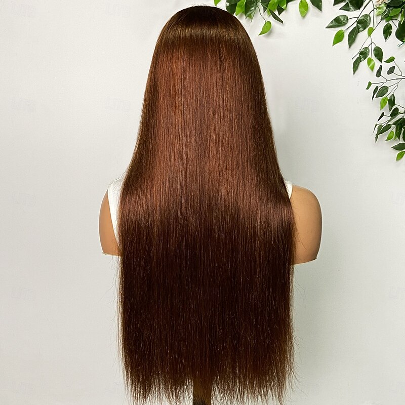 4# Brown Human Hair 4*4 Double Drawn Front Lace Human Hair Straight Hair Lace Wig 180% Density2