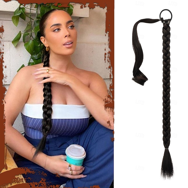 Long Braid Ponytail Extension with Hair Tie Straight Sleek Wrap Around Hair Extensions Braid Pony Tail Fluffy Natural Soft Synthetic Hairpieces for Women Daily Wear3