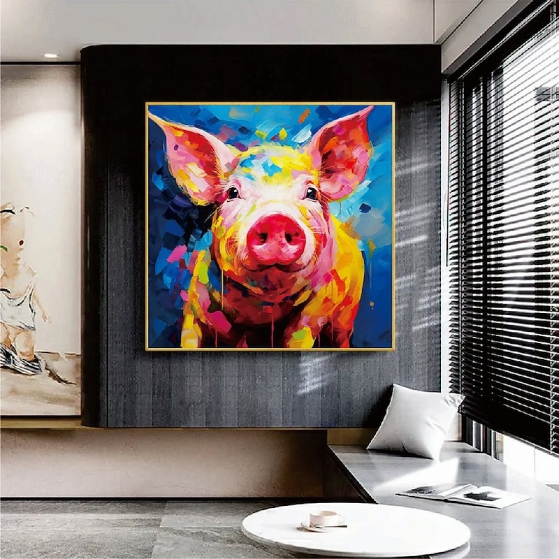 Abstract Pig oil painting handmade artwork cow painting on canvas hand painte dlarge abstract art oversized textured painting animal large canvas wall art painting for bedroom kid's room decoration3