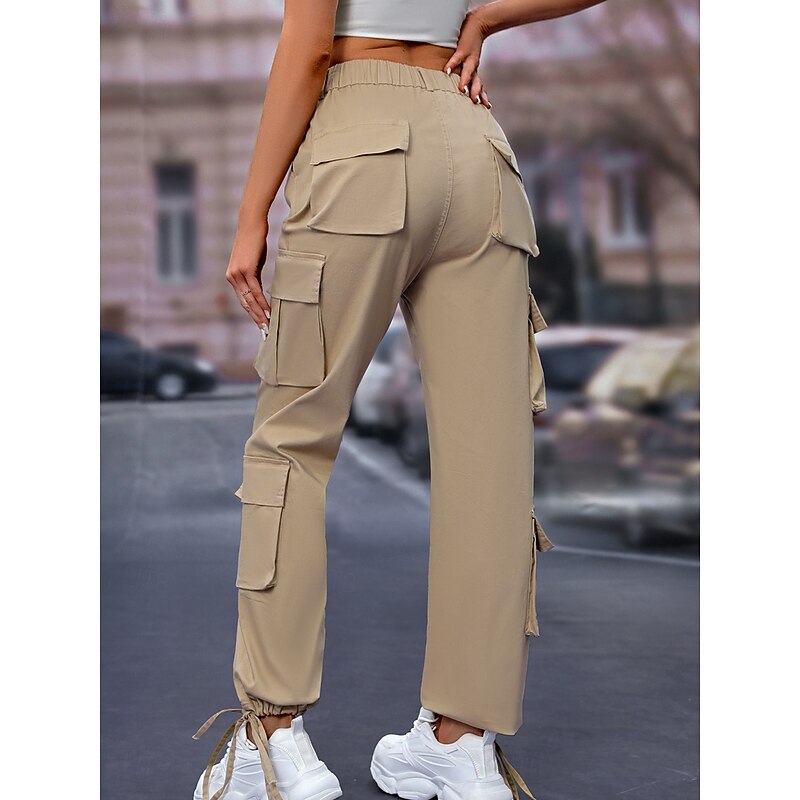Women's Cargo Pants Full Length Solid Color Black Khaki Gray Spring &  Fall4