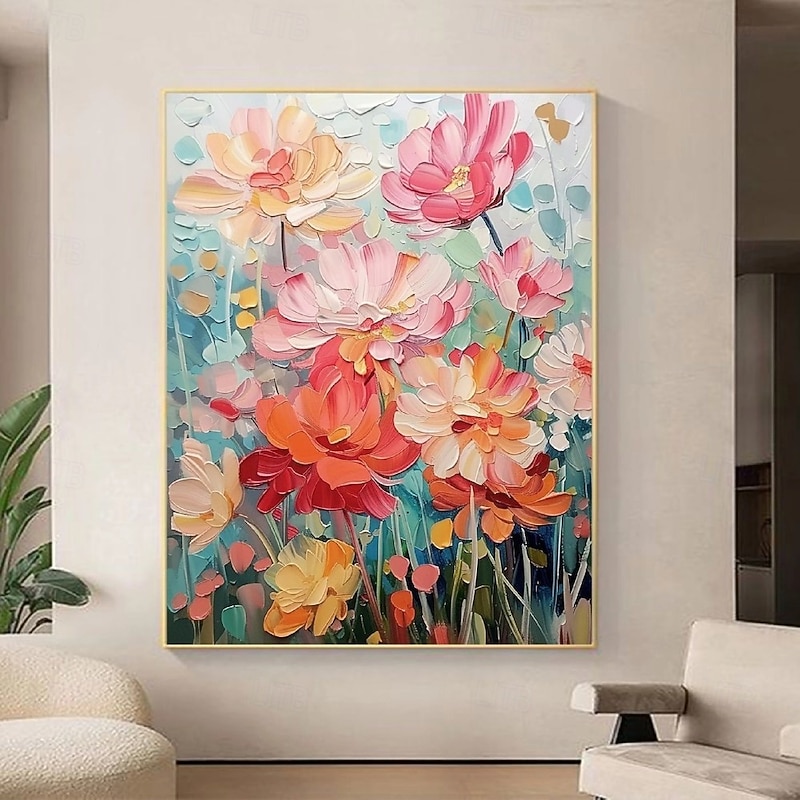 Large Flower Landscape Oil Painting On Canvas handmade Pastel Floral Painting Spring Flower Scenery Painting Large Wall Art oil painting for Living Room bedroom Decor3