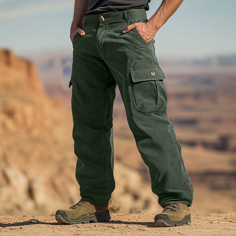 Men's Cargo Pants Corduroy Pants Trousers Baggy Pants Casual Pants Elastic Waist Multi Pocket Straight Leg Plain Comfort Soft Full Length Outdoor Casual Daily Fashion Streetwear Black Blue2