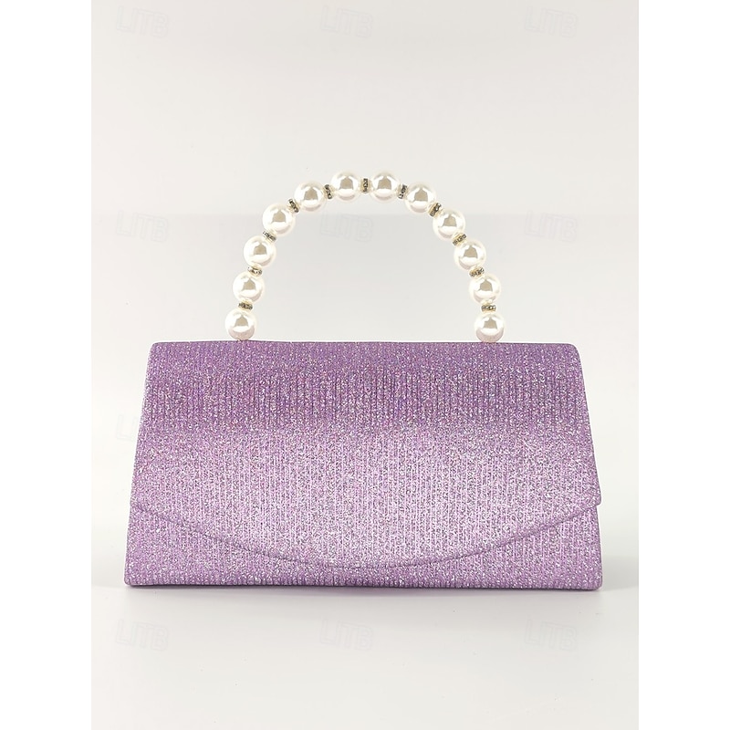 Women's Purple Glitter Clutch Bag with Pearl Handle – Elegant Evening Handbag for Parties and Weddings4