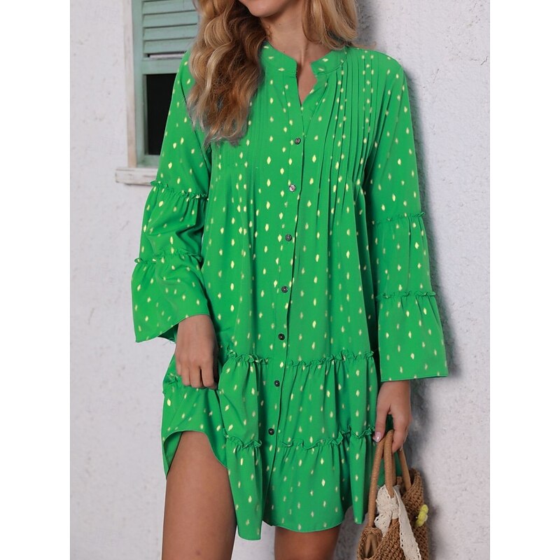 Women's Geometric Stand Collar Mini Dress Long Sleeve Summer Spring