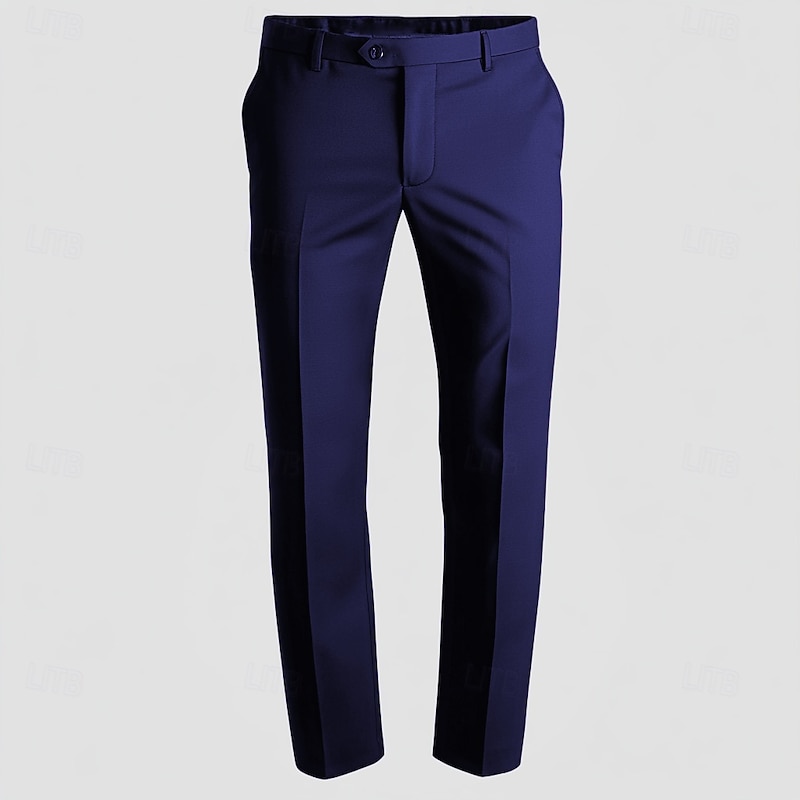 Men's Dress Pants Long Solid Color Micro-elastic Regular Fit Black Red Burgundy 20234