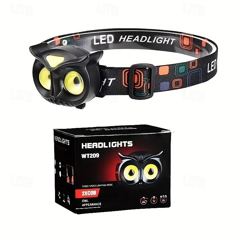 Owl Headlight Strong LED Mini Portable Induction Headlight AAA Battery for Outdoor Camping & Fishing, with COB Warning Light4