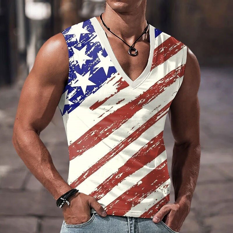 Veterans Day Men's Patriot Patriotic Veteran Graphic National Flag Tank Top Vest Top Sleeveless T Shirt for Men Sleeveless T shirt 3D Print V Neck Shirt Designer Casual Muscle Sports Running Gym Red4