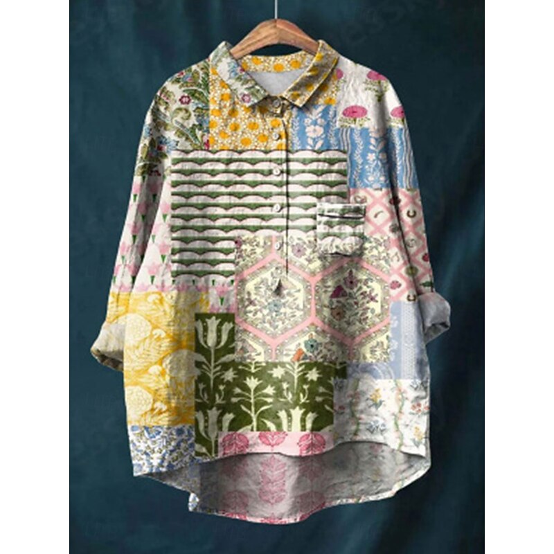 Women's Shirt Long Sleeve Shirt Collar Yellow Blue Beige Spring Fall3