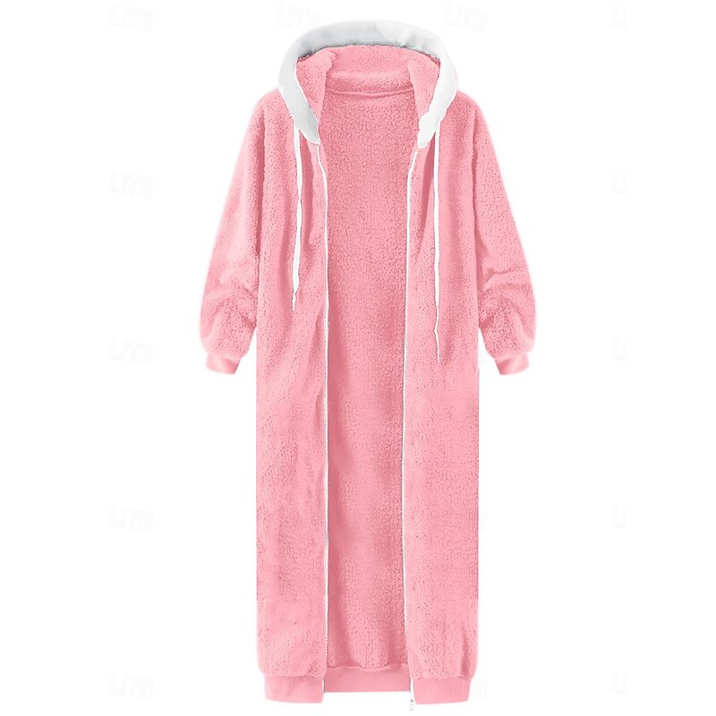 Women's Winter Coat Teddy Coat Outdoor Street Daily Wear Fall Winter Long Coat Regular Fit Thermal Warm Breathable Stylish Casual Jacket Long Sleeve Plain with Pockets Full Zip White Pink Blue4