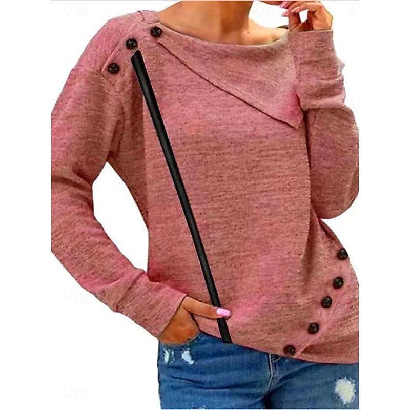 Women's Shirt Blouse Solid Color Basic Casual Long Sleeve Crew Neck Regular Tops Daily Zipper Buttons Black Red Gray Fall Winter2