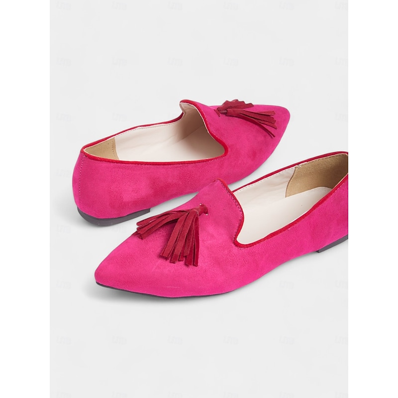 Women's Pointed-Toe Pink Tassel Loafers – Chic Slip-On Flats for Casual and Office Outfits4
