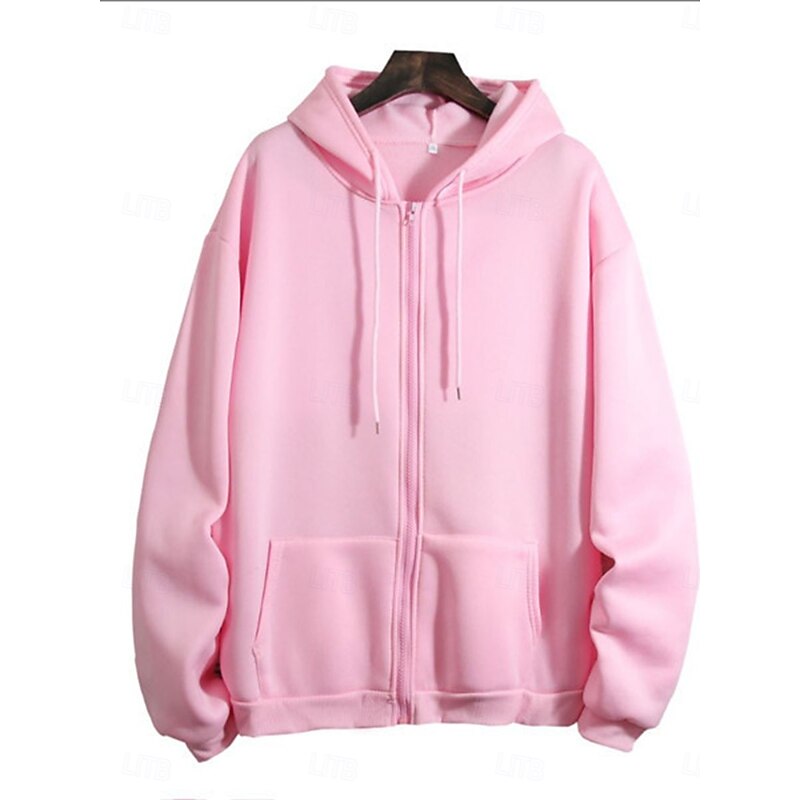 Women's Hoodie Sweatshirt Casual Street Dailywear Hoodie Zip Up Front Pocket Long Sleeve Pink Purple Beige Fall Winter2