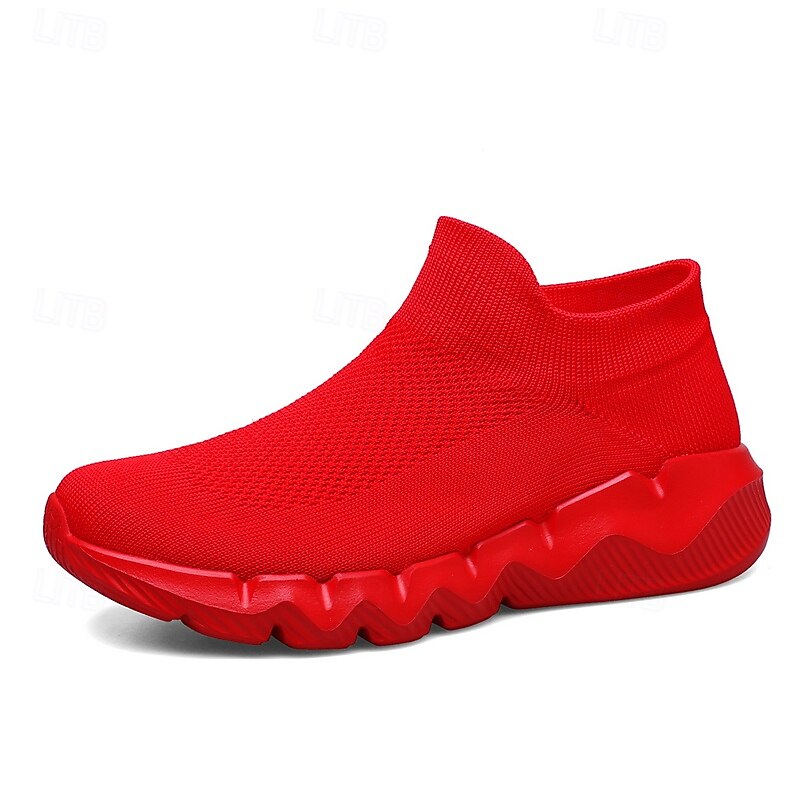 Men's Red Flyknit Sneakers, Lightweight & Breathable, Stylish Casual Shoes for Daily Wear, Outdoor Activities & Sports3