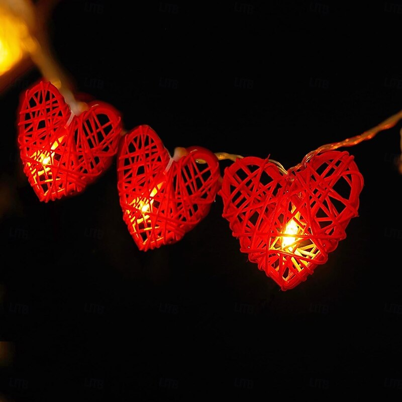 Valentine's Heart String Lights Vintage Rattan Heart Shaped String Lights1.5m 10LED 3m 20LED Fairy Battery Operated Twinkle Light for Valentine's Day Wedding Indoor Outdoor Bedroom Party Decor4