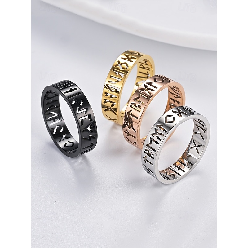 Men's Norse Rune Ring – Engraved Stainless Steel Viking Symbol Band, Nordic Mythology Jewelry for Men and Women3