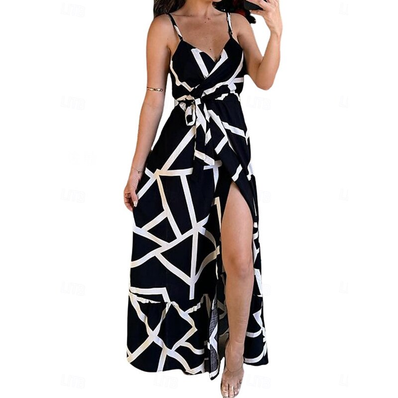 Women's Geometric Strap Maxi Dress Sleeveless Summer Spring4