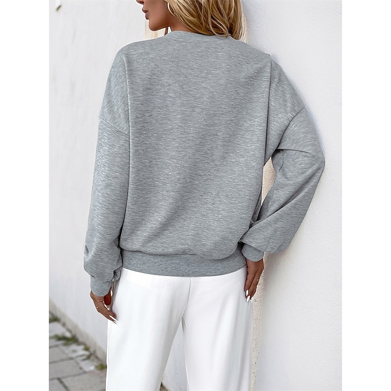 Women's Pullover Fashion Comfy Plain Party Work Street Crew Neck Long Sleeve Gray Fall Winter4