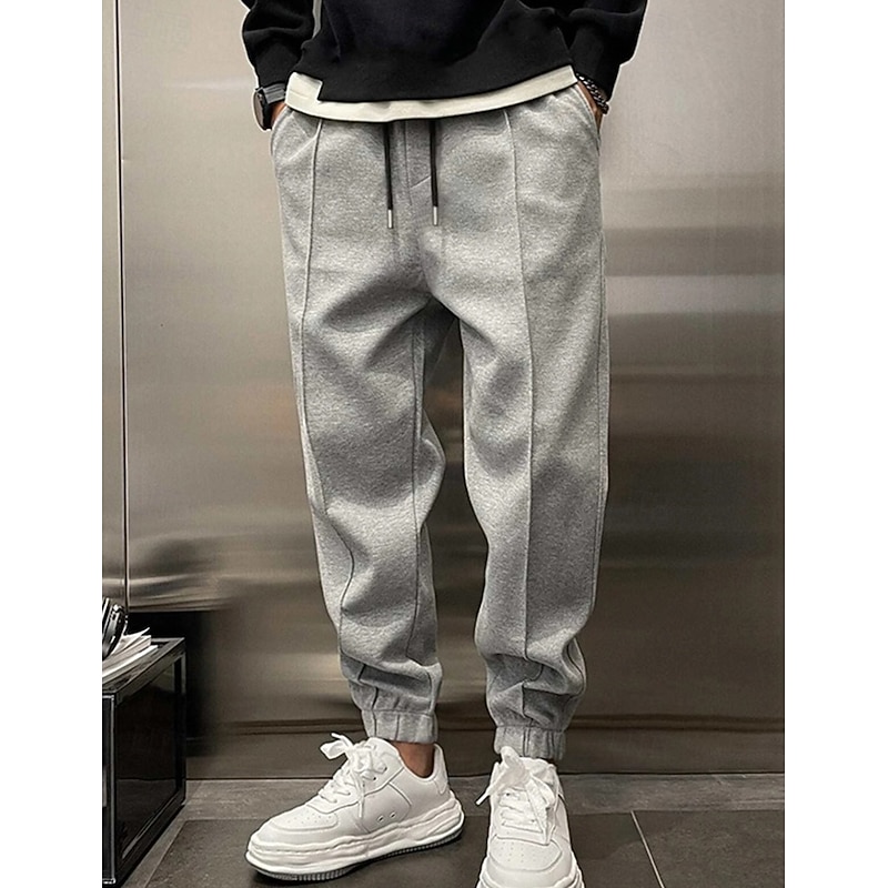 Men's Fleece Pants Sweatpants Joggers Trousers Pleated Pants Drawstring Elastic Waist Plain Comfort Warm Full Length Outdoor Casual Daily Sports Fashion ArmyGreen Black