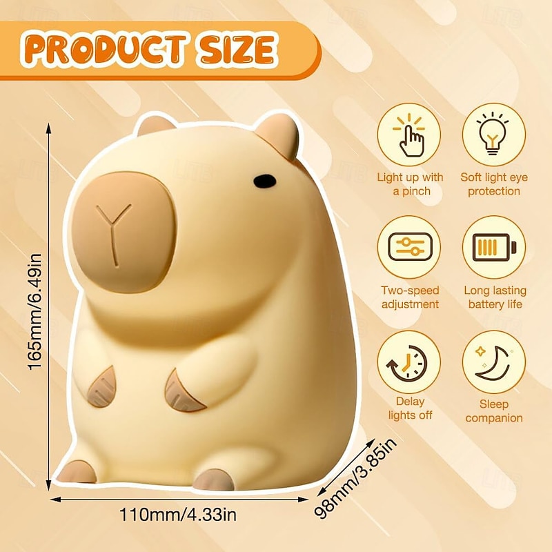 Cute Cartoon Capybara Silicone Night Light USB Rechargeable Timing Dimming Sleep Night Lamp for Children's Room Decor2