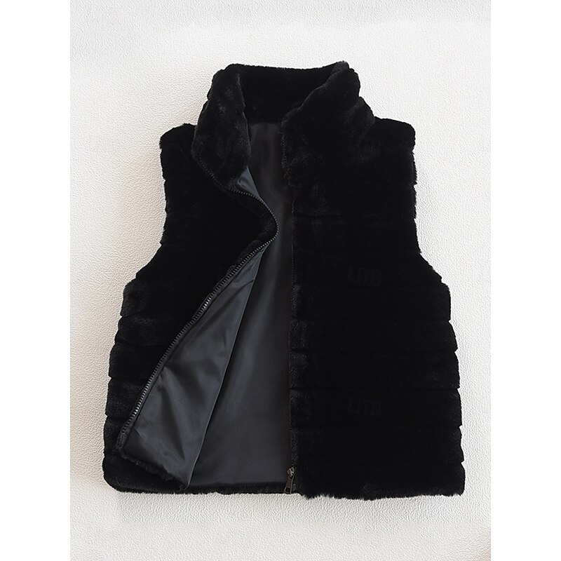 Women's Winter Coat Warm Breathable Patchwork Fashion Simple Solid Color Office Street Zipper Stand Collar Regular Fit Sleeveless Outerwear Black White Fall Winter4