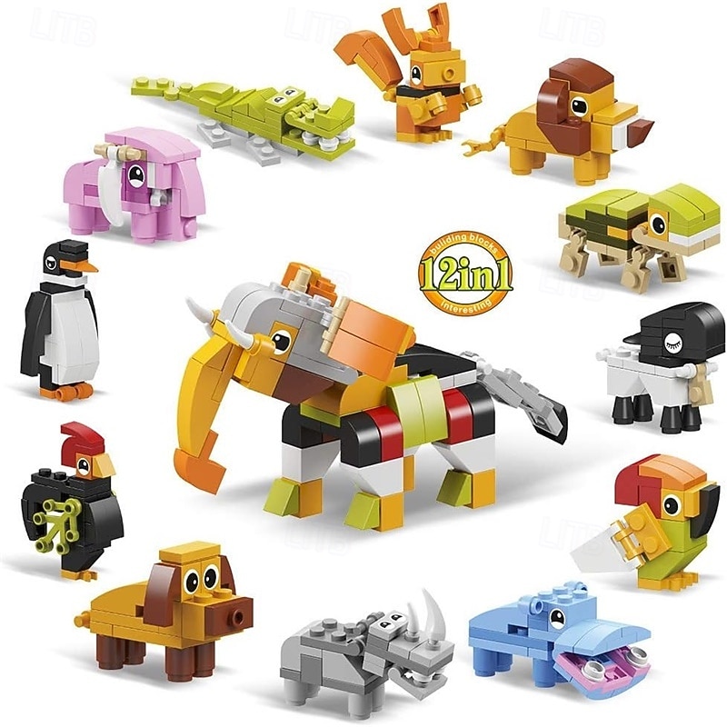 12 in 1 Mini Animal Building Block Set Stem Building Brick Animal Kingdom Zoo Toys for Kids