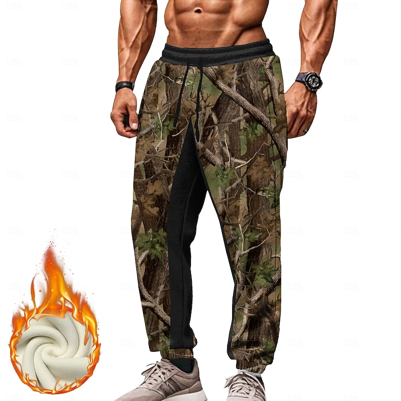 Men's Camo Fleece Sweatpants Drawstring Elastic Waist Vintage Casual Outdoor Street Dailywear Pocket Thermal Winter 3D Print Black Army Green Gray3