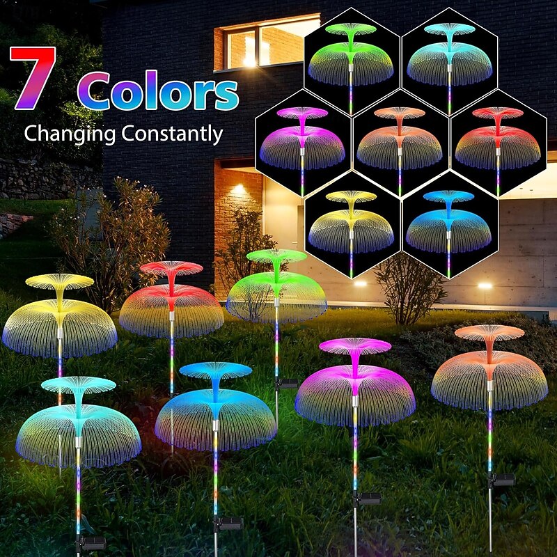 2PCS Solar Jellyfish Garden Lights, 7 Colors Changing Constantly, Waterproof Outdoor Solar Double Lights for Christmas, Wedding, Yard, and Garden Decor2