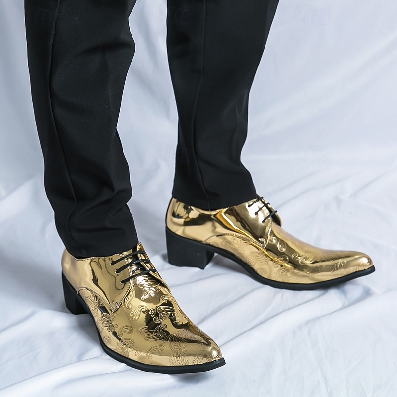 Men's Gold Embossed Faux Leather Oxford Shoes - Shiny Paisley Design with Lace-Up Closure for Formal Events and Party Wear 8
