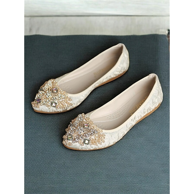 Women's Foldable Embroidered Ballet Flats with Beaded Butterfly Design - Comfortable and Stylish Wedding Shoes2
