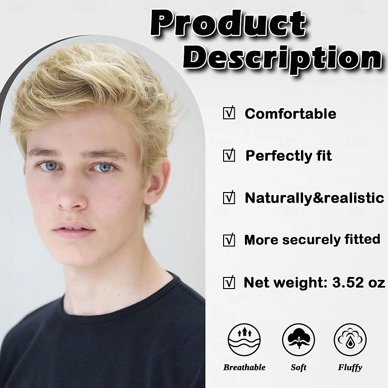 Mens Wig Short Wig Men Natural Layered Fluffy Synthetic Heat Resistant Halloween Cosplay Wig2