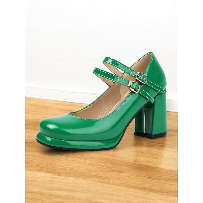 Women's Retro Double-Strap Mary Jane Heels - Patent Leather Block Heel Shoes for Vintage-Inspired Outfits3