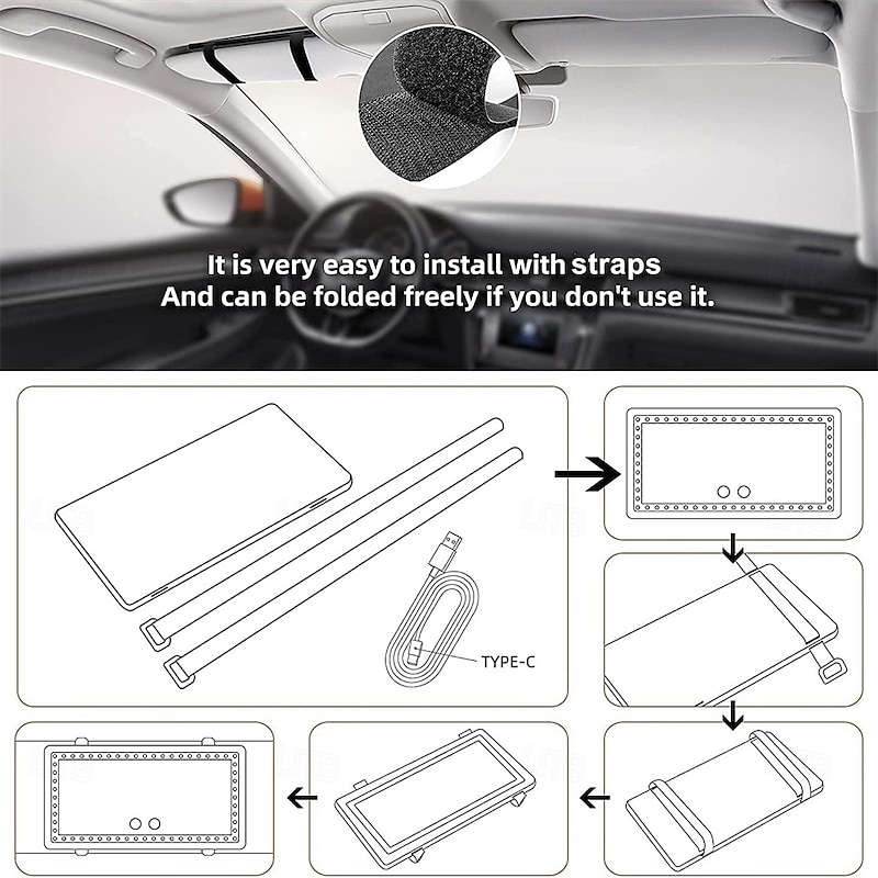 Car Sun Visor Vanity Mirror Rechargeable Makeup Mirror with 3 Light Modes & 60 LED Dimmable Clip-on Rear View Sun-Shading Cosmetic Mirror4