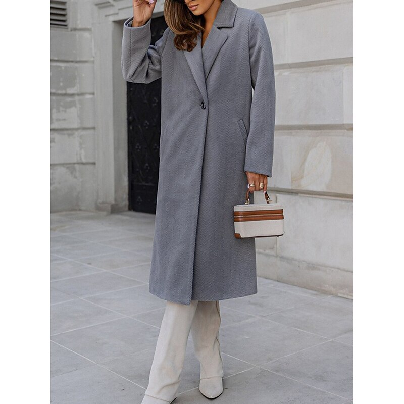 Women's Coat Warm Comfortable Buttons Pocket Elegant Solid Color Casual Daily Single Breasted Long Lapel Regular Fit Long Sleeve Outerwear Black White Red Winter4