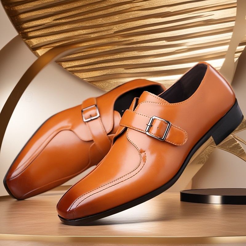 Men's Classic Tan Monk Strap Shoes – Faux Leather Dress Shoes with Polished Finish, Perfect for Formal Events and Business Wear2