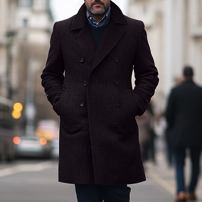 Men's Winter Coat Trench Coat Formal Wedding Warm Pocket Winter Solid Color Christmas Elegant Peaked Lapel Regular Black Khaki Gray Jacket2