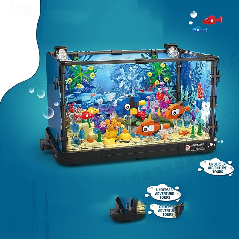 Fish Tank Building Block Lighting Aquarium Building Sets for Adults and Kids Including Ocean Jellyfish Turtle Animal Building Toys for Boys Age 8-12 725pcs/753pcs
