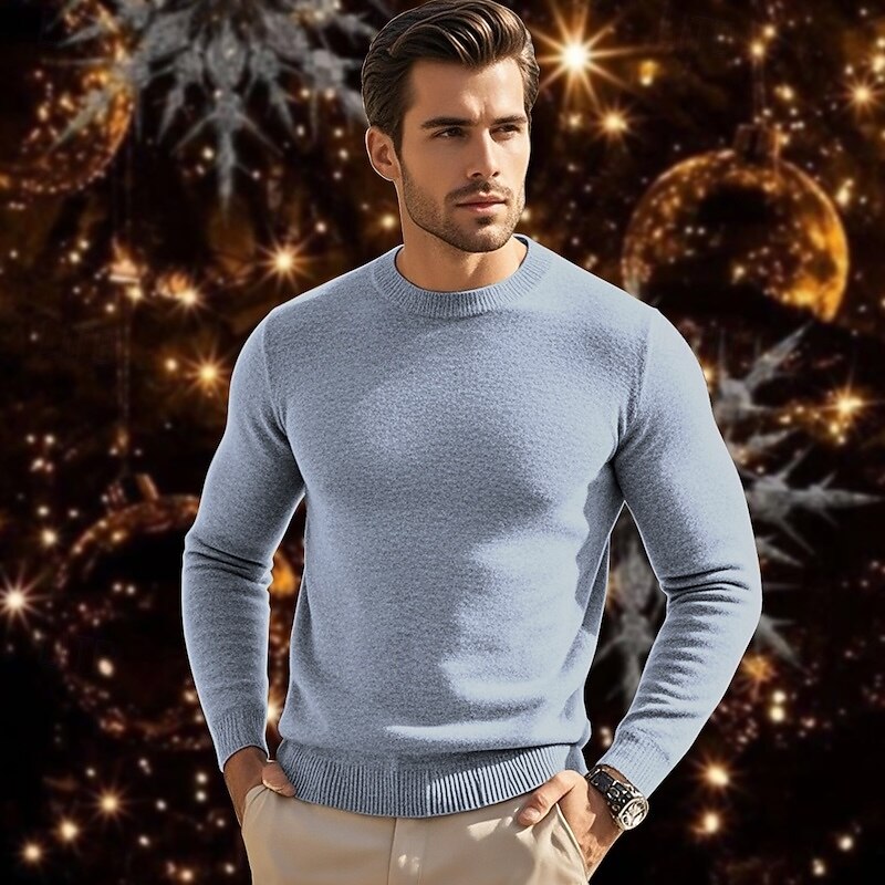 Men's Wool Sweater Pullover Sweater Jumper Cashmere Cashmere Sweater Knit Sweater Ribbed Knit Regular Knitted Plain Crew Neck Fashion Casual Daily Wear Date Clothing Apparel Fall & Winter Black Blue2