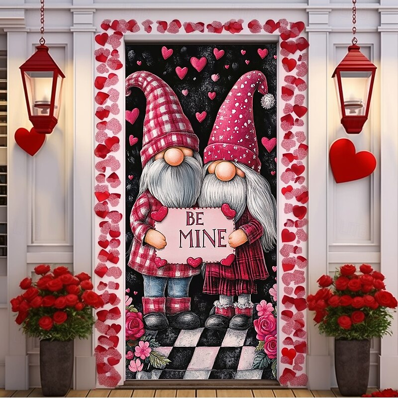 Wedding Outdoor Decorations Door Covers Door Tapestry Door Curtain Decoration Backdrop Indoor/Outdoor Door Banner for Front Door Farmhouse Gnome Couple
