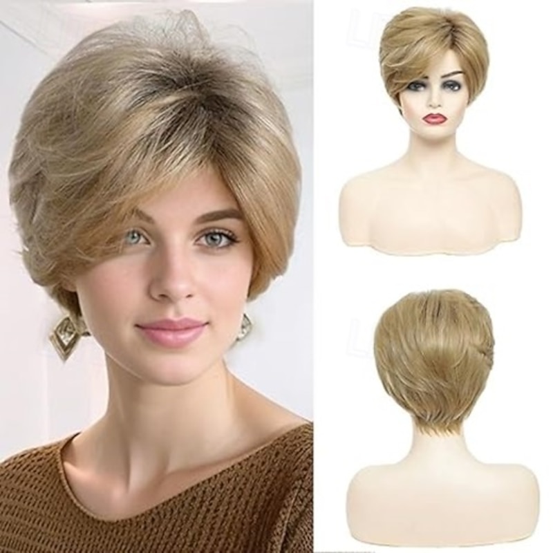 Short Wigs for White Women Short Layered Pixie Cut Wigs with Bangs Women Natural Curly Synthetic Hair Wigs2