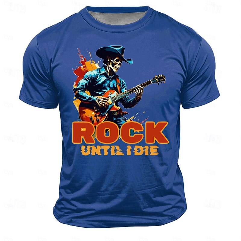 Men's Rock T Shirt Short Sleeve T shirt 3D Print Crew Neck Shirt Fashion Athleisure Street Sports Outdoor Daily Lake Blue Black White Summer Spring Clothing Apparel S M L XL XXL XXXL