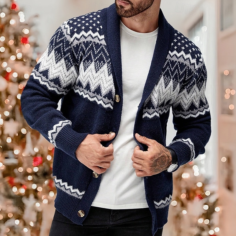 Men's Ugly Christmas Sweater Dress Sweater Cardigan Sweater Fair Isle Sweater Women's Hoodies Ribbed Knit Regular Tops Button Up Geometric Shawl Collar Fashion Classic Vacation Daily Wear Clothing2