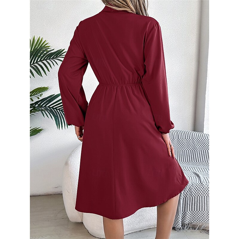 Women's Casual Dress Midi Dress Buttons Casual Shirt Collar Long Sleeve Wine Blue Khaki Color2