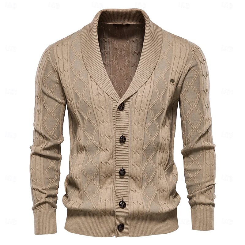 Men's Cardigan Sweater Knit Patchwork Zipper Solid Color Rolled collar Knitwear Elegant School Training Clothing Apparel Fall Winter Red Brown Black S M L3