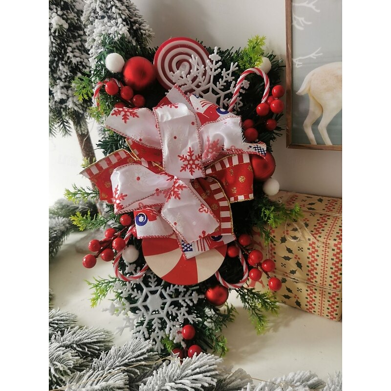 Christmas Wreath Outdoor for Front Door Winter Wreath Window Wall Decoration Peppermint Candy Cane Wreath Christmas Upside Down Tree Christmas Door Christmas Candy Upside Down Tree3