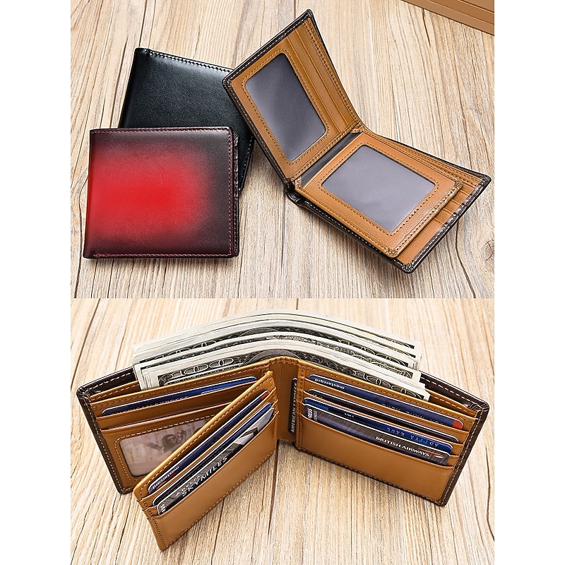 Men's RFID Blocking Genuine Leather Wallet – Slim Bifold Design with Gradient Finish,  Premium Cowhide, Available in Brown, Red, and Black4