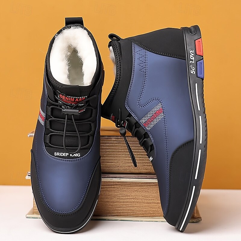 Men's Winter Warm Lined Casual Sneakers – Waterproof Lace-Up High Top Shoes with Plush Lining, Anti-Slip Sole, Ideal for Outdoor and Cold Weather2